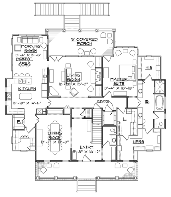 Southern Floor Plan - Main Floor Plan #1054-19