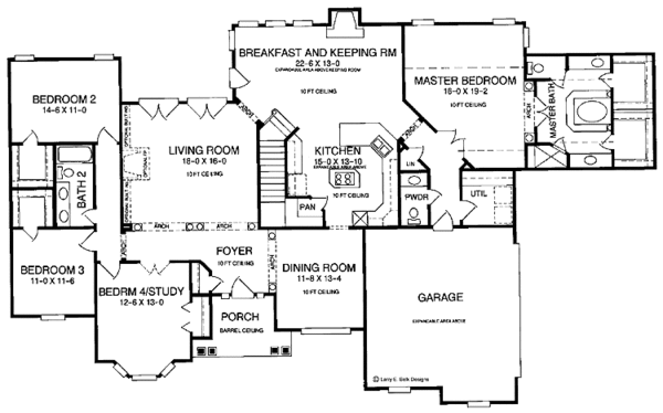 Ranch Style House Plan - 4 Beds 2.5 Baths 2733 Sq/Ft Plan #952-71