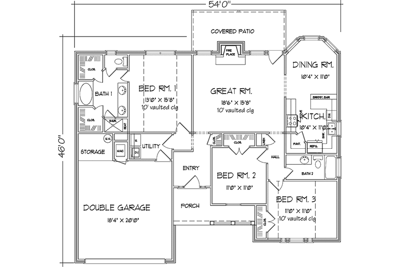 Dream House Plan - Floor Plan - Main Floor for Country House Plan #42-716 - 3 bed, 2 bath