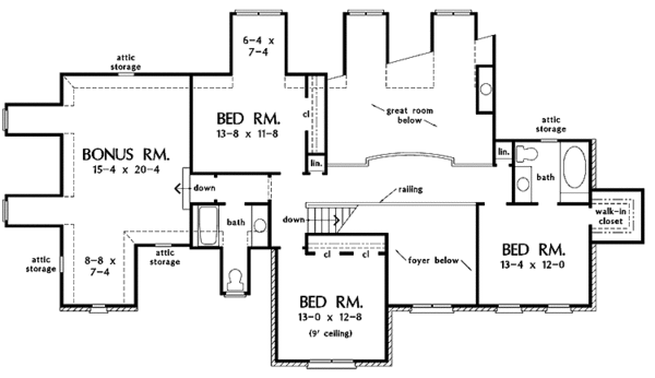 Architectural House Design - Colonial Floor Plan - Upper Floor Plan #929-606