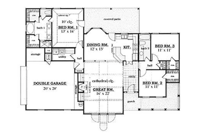 Home Plan - Floor Plan - Main Floor for Country House Plan #42-574 - 3 bed, 2 bath