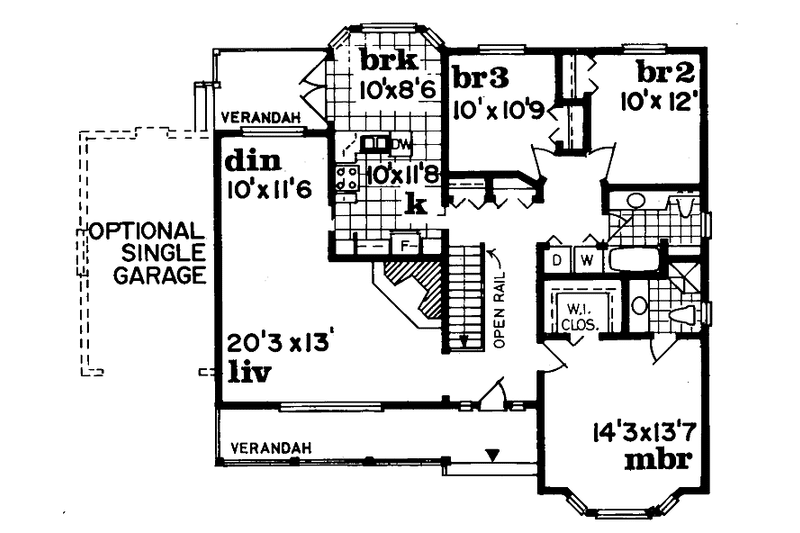 Architectural House Design - Floor Plan - Main Floor for Ranch House Plan #47-721 - 3 bed, 2 bath