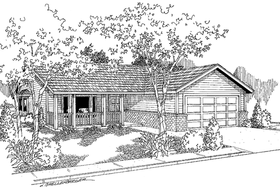 Exterior - Front Elevation 3 for Ranch House Plan #60-1033 - 3 bed, 2 bath