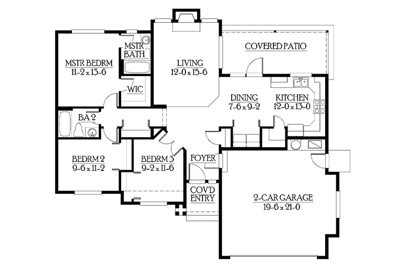Dream House Plan - Floor Plan - Main Floor for Craftsman House Plan #132-271 - 3 bed, 2 bath