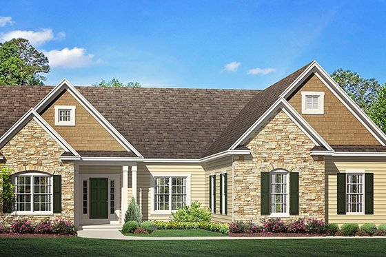 Exterior - Front Elevation 3 for Ranch House Plan #1010-202 - 3 bed, 2.5 bath