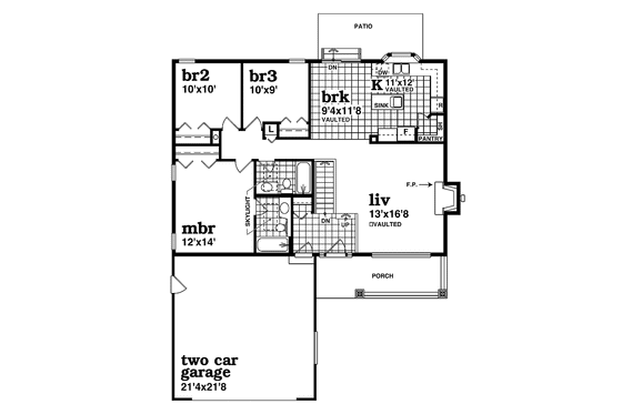 Floor Plan - Main Floor for Craftsman House Plan #47-929 - 3 bed, 2 bath