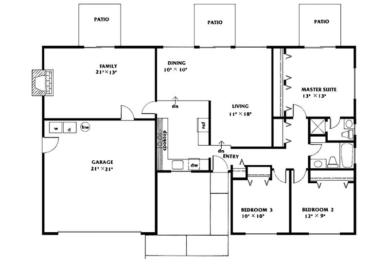 House Blueprint - Floor Plan - Main Floor for European House Plan #60-853 - 3 bed, 2 bath