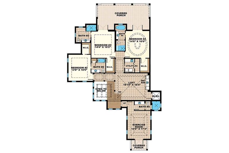 House Blueprint - Floor Plan - Upper Floor for Country House Plan #1017-157 - 4 bed, 6.5 bath