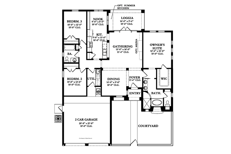 Home Plan - Floor Plan - Main Floor for Mediterranean House Plan #1058-4 - 3 bed, 2 bath