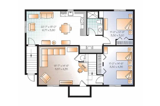 Floor Plan - Lower Floor for Colonial House Plan #23-2522 - 4 bed, 2 bath
