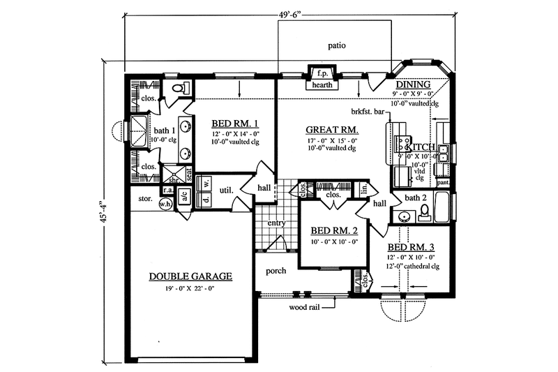 Architectural House Design - Floor Plan - Main Floor for Country House Plan #42-603 - 3 bed, 2 bath