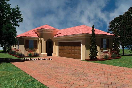 Exterior - Front Elevation 3 for Mediterranean House Plan #930-424 - 2 bed, 2 bath