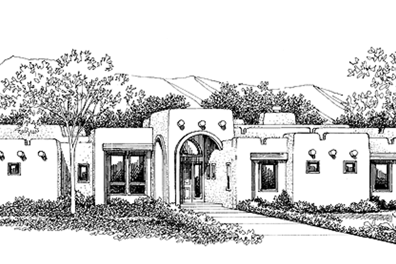 Architectural House Design - Adobe / Southwestern Exterior - Front Elevation Plan #72-1050