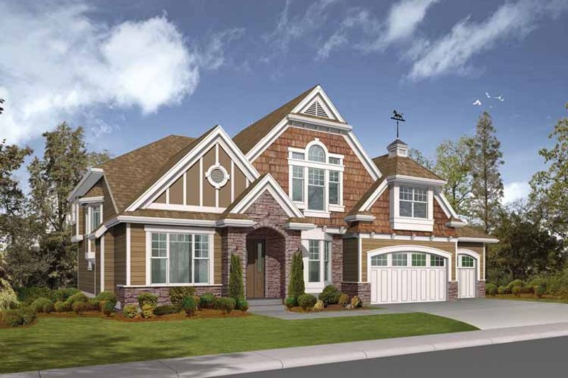 House Blueprint - Exterior - Front Elevation 3 for Craftsman House Plan #132-454 - 4 bed, 2.5 bath