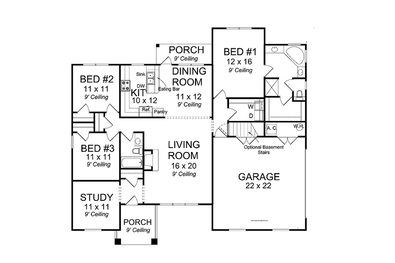 Home Plan - Floor Plan - Main Floor for Traditional House Plan #513-2153 - 3 bed, 2 bath