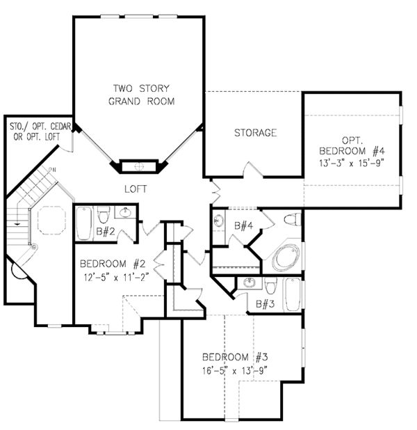 Architectural House Design - European Floor Plan - Upper Floor Plan #54-291