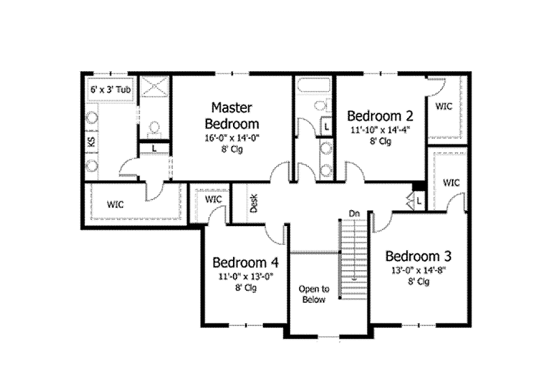 Architectural House Design - Floor Plan - Upper Floor for Colonial House Plan #51-1029 - 4 bed, 2.5 bath