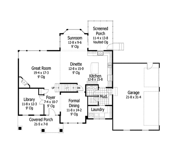 House Plan Design - Country Floor Plan - Main Floor Plan #51-1114