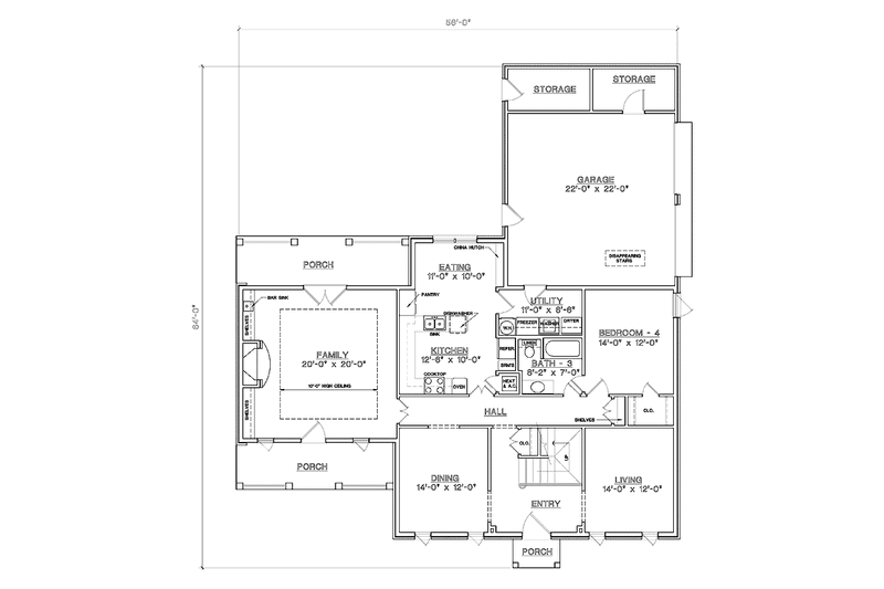 Home Plan - Floor Plan - Main Floor for Country House Plan #45-455 - 4 bed, 3 bath