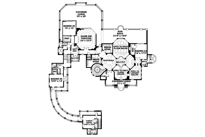 Dream House Plan - Floor Plan - Upper Floor for Mediterranean House Plan #1017-77 - 6 bed, 6.5 bath