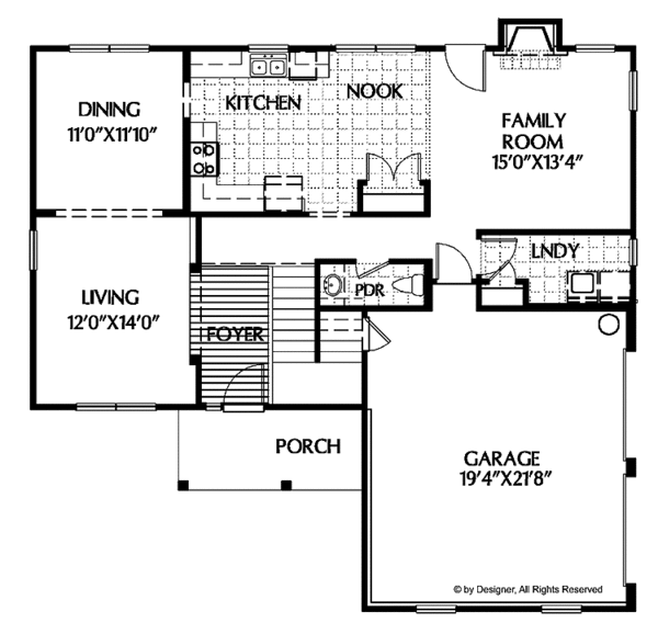 House Design - Colonial Floor Plan - Main Floor Plan #999-77