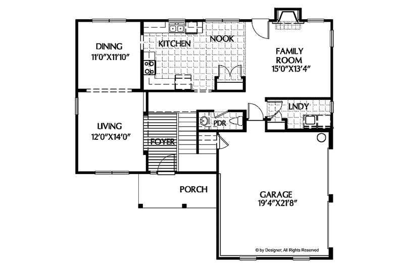 Home Plan - Floor Plan - Main Floor for Colonial House Plan #999-77 - 3 bed, 2.5 bath