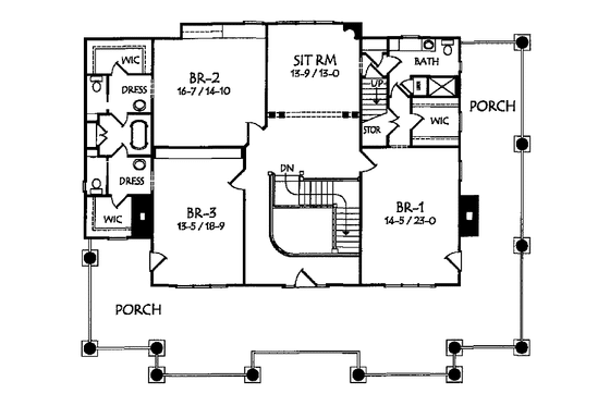 Floor Plan - Upper Floor for Classical House Plan #71-146 - 4 bed, 3.5 bath