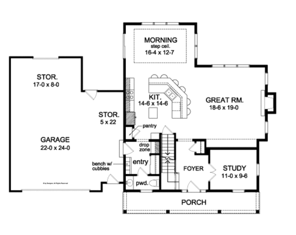 House Design - Colonial Floor Plan - Main Floor Plan #1010-82