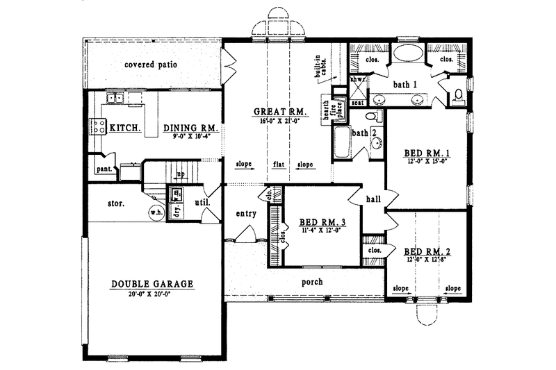 House Design - Floor Plan - Main Floor for Country House Plan #42-501 - 3 bed, 2 bath