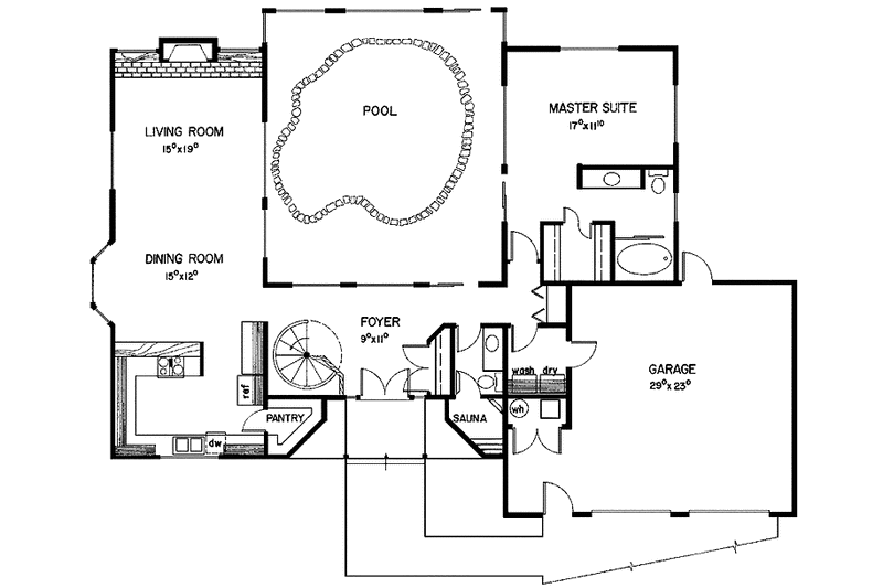 Home Plan - Floor Plan - Main Floor for Contemporary House Plan #60-763 - 2 bed, 3 bath