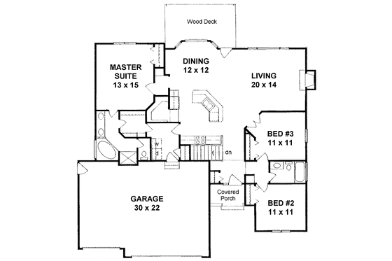 Floor Plan - Main Floor for Traditional House Plan #58-233 - 3 bed, 2 bath