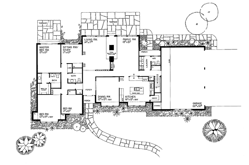 House Blueprint - Floor Plan - Main Floor for Tudor House Plan #72-722 - 3 bed, 2.5 bath