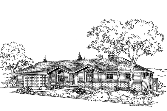 Exterior - Front Elevation 3 for Prairie House Plan #60-1031 - 4 bed, 3.5 bath