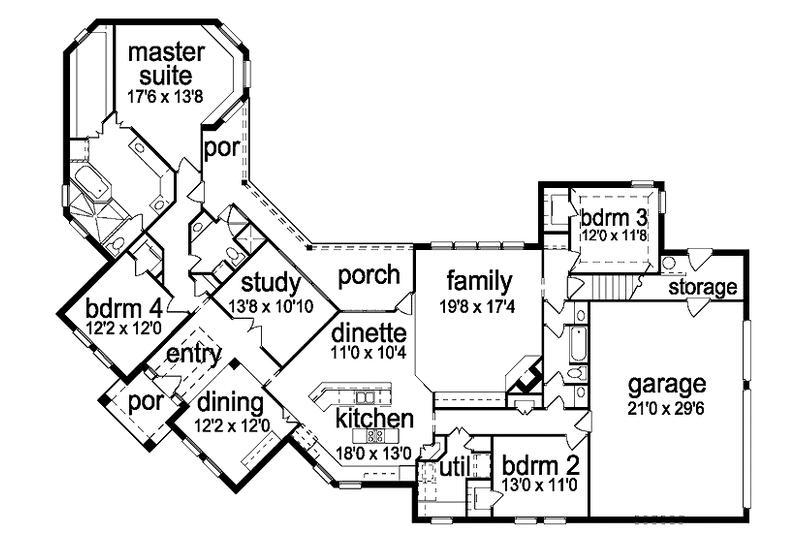 Home Plan - Floor Plan - Main Floor for Traditional House Plan #84-725 - 4 bed, 3 bath
