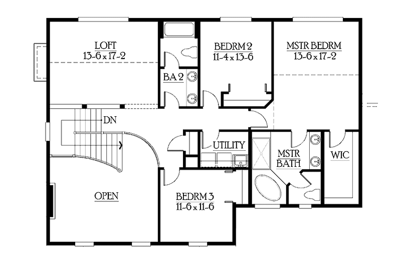 Home Plan - Floor Plan - Upper Floor for Craftsman House Plan #132-309 - 3 bed, 2.5 bath