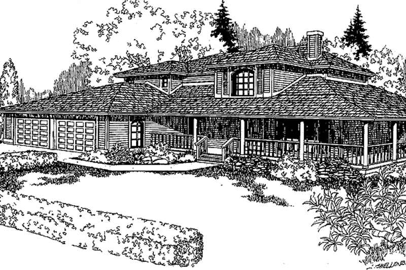 Architectural House Design - Prairie Exterior - Front Elevation Plan #60-933