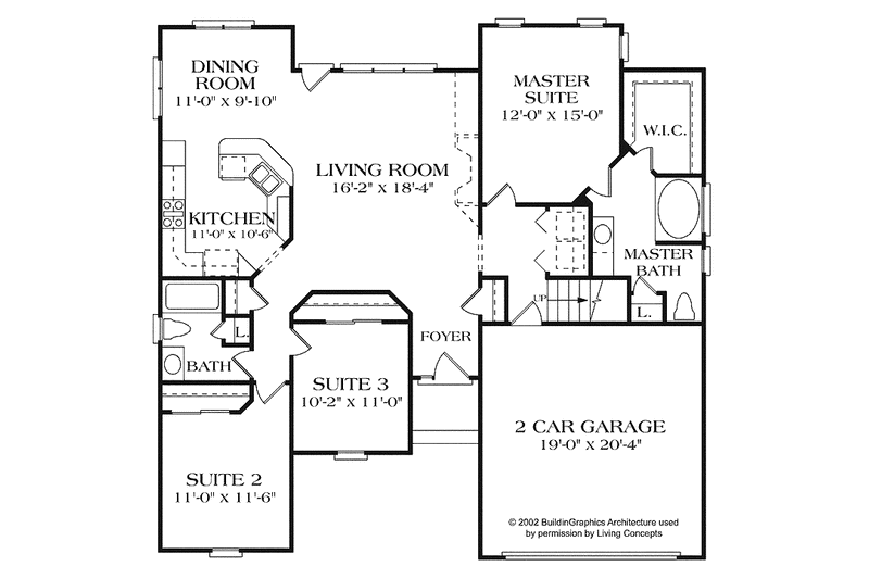 Architectural House Design - Floor Plan - Main Floor for Colonial House Plan #453-264 - 3 bed, 2 bath