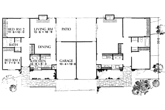 Floor Plan - Main Floor for Ranch House Plan #303-221 - 2 bed, 1 bath