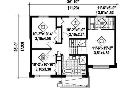 Floor Plan - Upper Floor for Contemporary House Plan #25-4733 - 3 bed, 1 bath