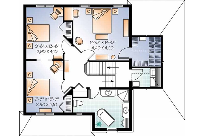 House Blueprint - Floor Plan - Upper Floor for European House Plan #23-2457 - 3 bed, 1.5 bath