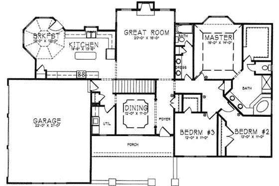 Floor Plan - Main Floor for Mediterranean House Plan #6-219 - 3 bed, 2 bath