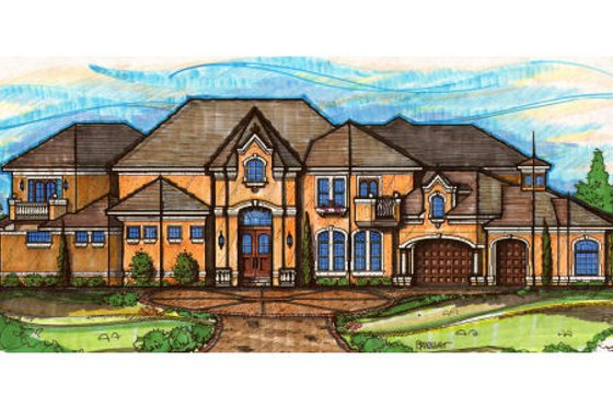 Exterior - Front Elevation for European House Plan #135-171 - 5 bed, 5 bath
