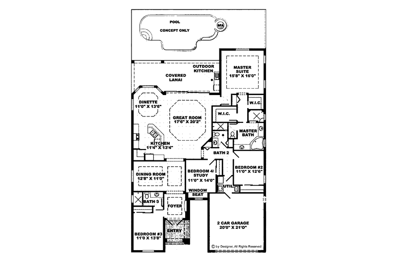 Home Plan - Floor Plan - Main Floor for Mediterranean House Plan #1017-50 - 4 bed, 3 bath