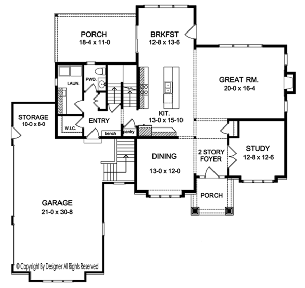 House Plan Design - Colonial Floor Plan - Main Floor Plan #1010-168