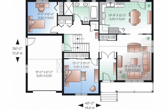 Floor Plan - Main Floor for Traditional House Plan #23-2281 - 2 bed, 1 bath