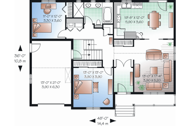 Dream House Plan - Floor Plan - Main Floor for Traditional House Plan #23-2281 - 2 bed, 1 bath