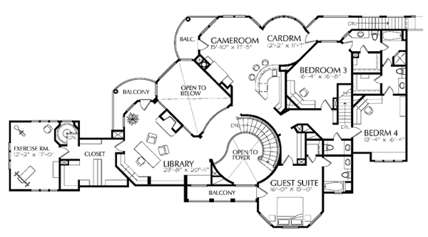 House Blueprint - Mediterranean Floor Plan - Upper Floor Plan #1021-2