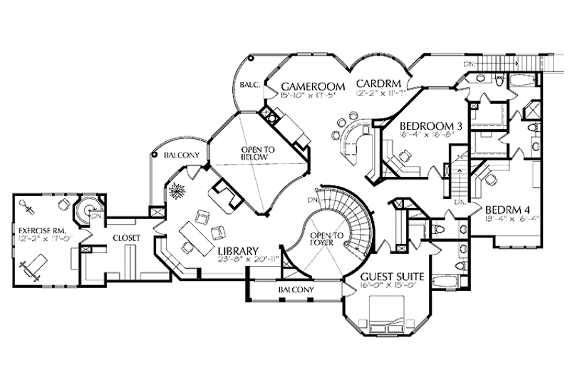 Dream House Plan - Floor Plan - Upper Floor for Mediterranean House Plan #1021-2 - 4 bed, 4 bath