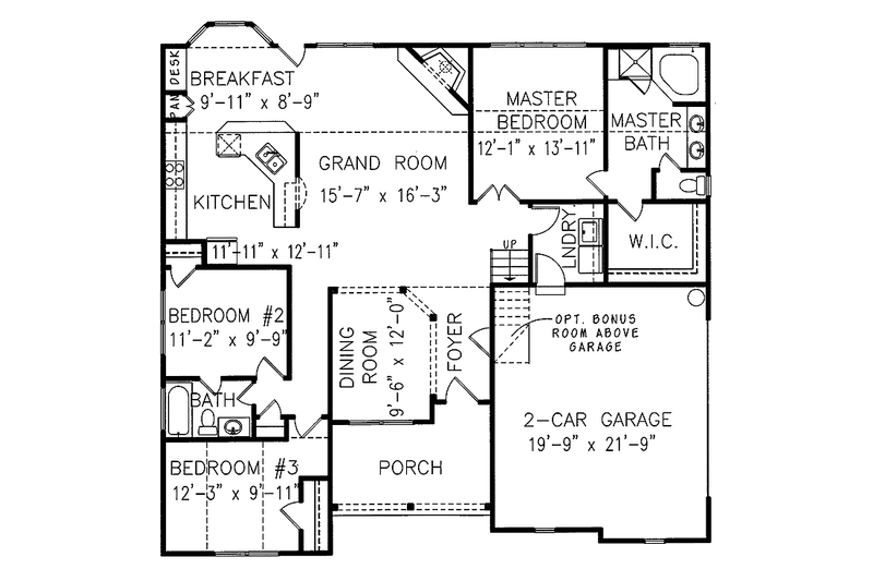 Dream House Plan - Floor Plan - Main Floor for Country House Plan #54-236 - 3 bed, 2 bath