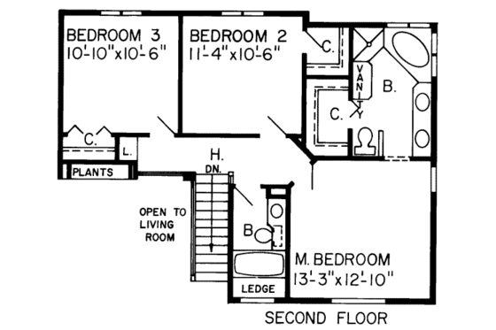 Floor Plan - Upper Floor for Traditional House Plan #312-572 - 3 bed, 2.5 bath